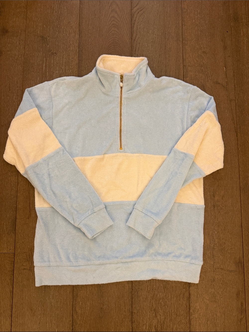 Stoney Clover Lane x Donni Light Blue and Cream Terry Quarter-Zip